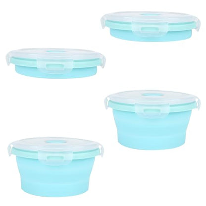 2pcs Collapsible Dog Bowls, Silicone Food & Water Travel Bowl with Lid Portable Expandable Pet Feeding & Drinking Cup/Saucer for Walking, Kennels, and Camping 350ml (Blue) - color: Blue