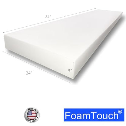5" x 24" x 84" Upholstery Foam Cushion High Density Standard (Seat Replacement, Upholstery Sheet, Foam Padding) - size: 5" x 24" x 84"