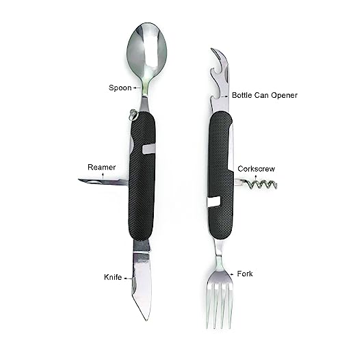 Cluck 6-in-1 Multi-Function Camping Utensil Flatware Set Detachable Spoon Fork Knife Combo Mess Kit with Carrying Pouch (Red + Black) - color: Red + Black