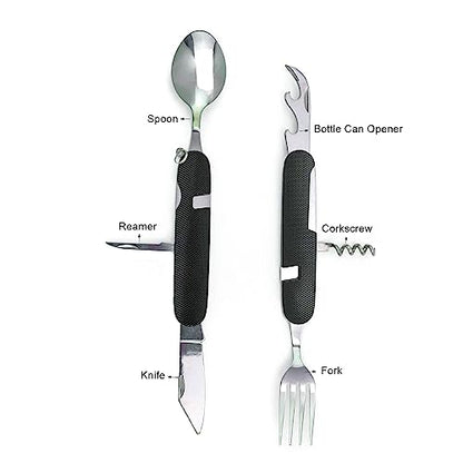 6-in-1 Multi-Function Camping Utensil Flatware Set Detachable Spoon Fork Knife Combo Mess Kit with Carrying Pouch (Black + Gold + Green) - color: Black + Gold + Green