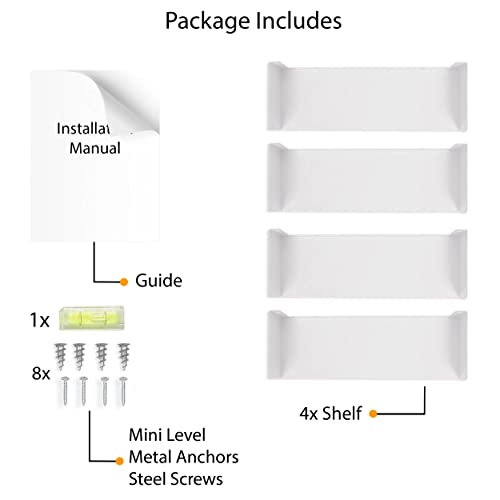 Wallniture Bali White Bookshelf and CD DVD Storage Shelf Set of 4, Metal Floating Book Shelves for Wall - color: White