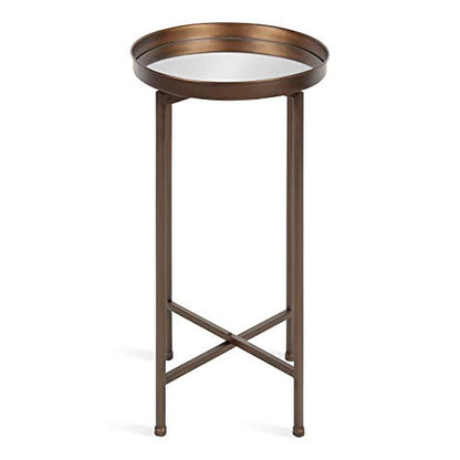 Kate and Laurel Celia Round Metal Foldable Accent Table with Mirror Tray Top, Bronze - color: Bronze