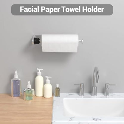 Paper Towel Holder Under Cabinet with Damping Effect, Single-Hand Operable Wall Mount Paper Towel Holder for Kitchen/Bathroom, Under Counter Self-Adhesive/Drilled Kitchen Towel Holder - color: Silver