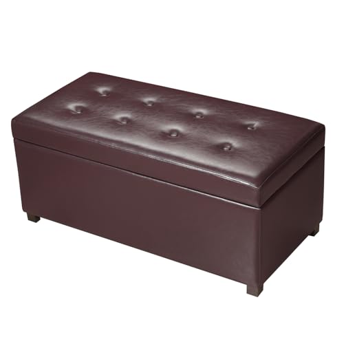 Asense Storage Ottoman Bench,Faux Leather Upholstered Ottoman with Storage,End of Bed Bench with Safety Hinge Wooden Legs,for Entryway,Bedroom,Living Room - color: 37" Dark Chocolate Faux Leather