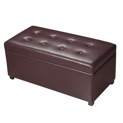 Asense Storage Ottoman Bench,Faux Leather Upholstered Ottoman with Storage,End of Bed Bench with Safety Hinge Wooden Legs,for Entryway,Bedroom,Living Room - color: 37" Dark Chocolate Faux Leather