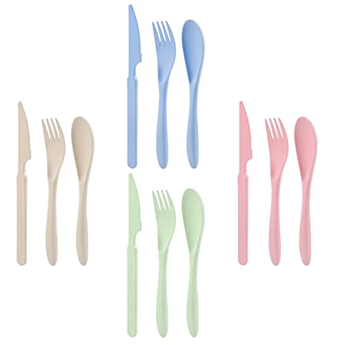 Knives Spoons and Forks Set, Wheat Straw Cutlery Set, Reusable Flatware Set for 4, Utensils for Party, Travel, Work, Picnic, Camping or Daily Use (Green, Beige, Pink, Blue) - color: style1