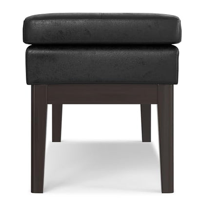 SIMPLIHOME Carlson Ottoman Bench - 45 inch Wide Upholstered Vegan Leather Rectangle Ottoman in Distressed Black, Mid Century Modern Bench for Bedroom, Entryway or Living Room with Padded Seat - color: Distressed Black, style: Ottoman Bench