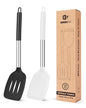 Pack of 2 Silicone Solid Turner, Non Stick Slotted Kitchen Spatulas, High Heat Resistant BPA Free Cooking Utensils, Ideal Cookware for Fish, Eggs, Pancakes(Black-White) - color: Black-White
