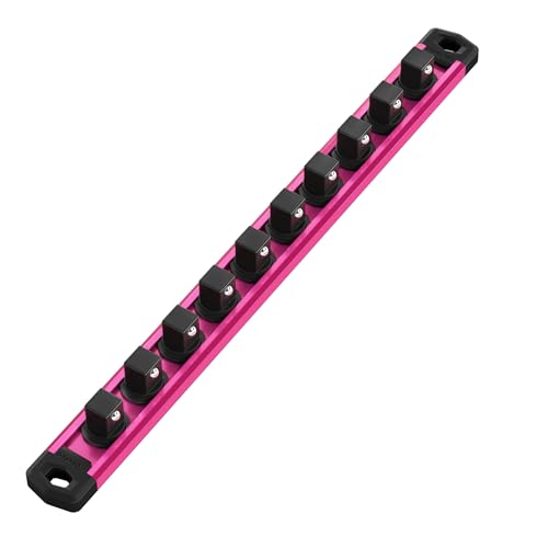 WORKPRO Magnetic Socket Organizer, 1/2-Inch Drive Aluminum Alloy Socket Rail, Heavy Duty Socket Holder, Socket Rack Kit 1/2-Inch x 10 Clips Rose Red(Socket not Included) - color: Rose Red, size: 1/2" DR