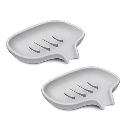 SUBEKYU Silicone Soap Dish for Bathroom,Bar Soap Holder for Shower with Draining Tray, Waterfall Soap Tray for Kitchen Sink, Set of 2 (2 * Gray) - color: 2 * Gray