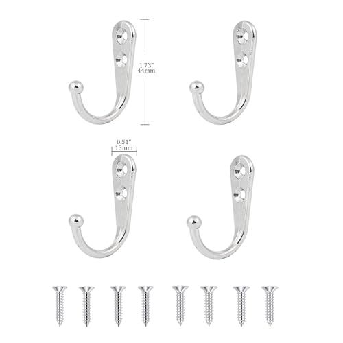 4 Pcs Wall Mounted Hooks for Bedroom,Bathroom,Kitchen,and Cabinet Hangers (with 8 Screws)-Silver - color: Silver