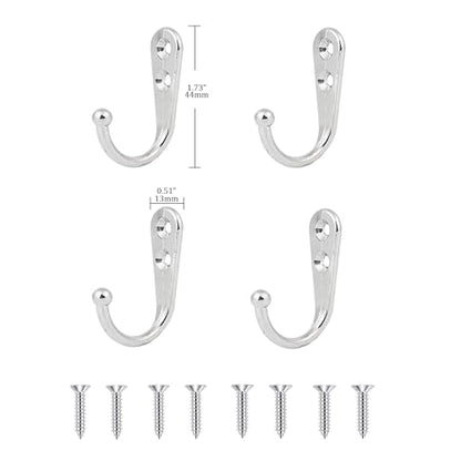 4 Pcs Wall Mounted Hooks for Bedroom,Bathroom,Kitchen,and Cabinet Hangers (with 8 Screws)-Silver - color: Silver