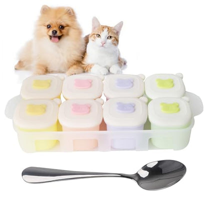 Pet Wet Food Container with Lids for Fridge,8-Pack Farmers Homemade Silicone Dog Food Container with Scoop,1.1oz Each, Keeps Wet Can Food Fresh, Odor-Resistant,Freezer, Microwave & Dishwasher Safe