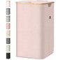 BALEINE Laundry Hamper with Lid, Tall Laundry Baskets with Bamboo Pull Handles, Large Laundry Bin with Internal Support (18 Gal/70L, Pink) - color: Pink, size: 70 liters