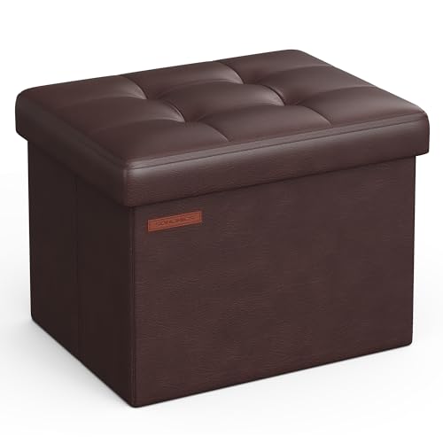 SONGMICS Small Folding Storage Ottoman, Foot Rest Stool, Cube Footrest, Synthetic Leather, 12.2 x 16.1 x 12.2 Inches, 286 lb Capacity, for Living Room, Bedroom, Dorm, Chestnut Brown ULSF100K02 - color: Chestnut Brown, style: Synthetic Leather