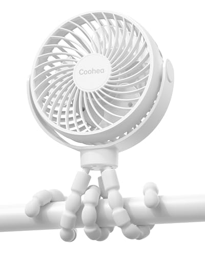 Coohea Stroller Fan Clip on for Baby, 4000mAh Rechargeable Battery Operated, Flexible Tripod, 3 Wind Speed, 360° Rotatable, Small Portable Fan for Car Seat Crib Golf Cart Bike Beach Travel, White - color: White