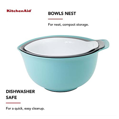 KitchenAid Universal Nesting Plastic Mixing Bowls,Set Of 3,2.5 quart,3.5 quart,4.5-quart,Non Slip Base with Easy Pour Spout to Reduce Mess,Dishwasher Safe,Aqua Sky,White,Gray,(Pack of 2) - color: Aqua Sky White Gray, size: Set of 3 (Pack of 2)