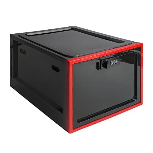 Medicine Lock Box - Refrigerator Lockable Box for Food Storage Locker - Clear Lockbox with Combination - Childproof First AID Locking Pill Case and Medical Organizer Bin - Ipad Tablet Phone Jail Box - color: Black+red
