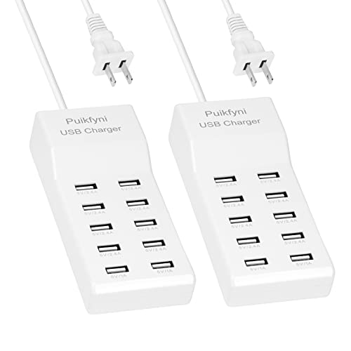 Puikfni 2 Pack 10- Ports USB Charger Station, Each with 10 Type-A Ports,Family-Sized Desktop USB Charger，Smart USB Charger for Multiple Devices Smart Phone Tablet Watches - color: Pearl