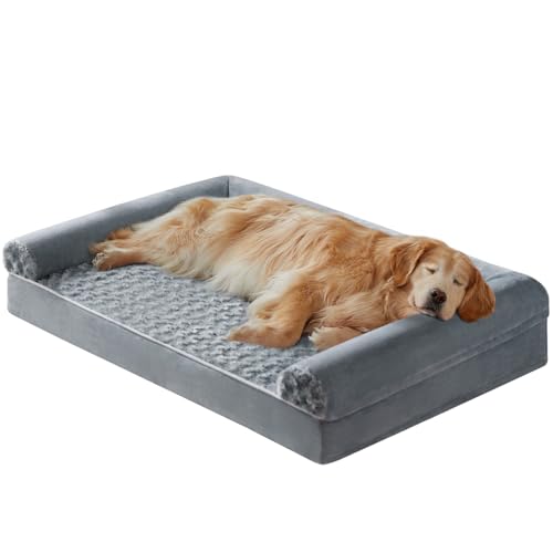 BFPETHOME Orthopedic Washable Dog Beds Large Sized Senior Dog for Comfy Sleeping with Removable Cover, Waterproof Big Soft Pet Couch Bed for Dogs Relax - color: Grey, size: 42"l x 30"w x 7"th