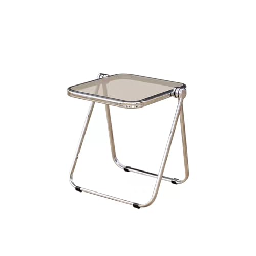 16.2"×14.1" Acrylic Folding Side Table, Portable Lightweight End Table, Sturdy Metal Frame and No Assembly Required, Space-Saving Design for Living Room, Bedroom and Small Room, Grey - color: Grey