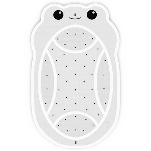 Upgraded Kids Bathtub Mat Non Slip, Low-Odor Natural Rubber Bath Mat with Strong 18mm Suction Cups, Flat Non-Slip Surface, 30"x18" Cute Frog Design, Shower Mat Fast Draining for Smooth Tubs, Beige - color: Beige