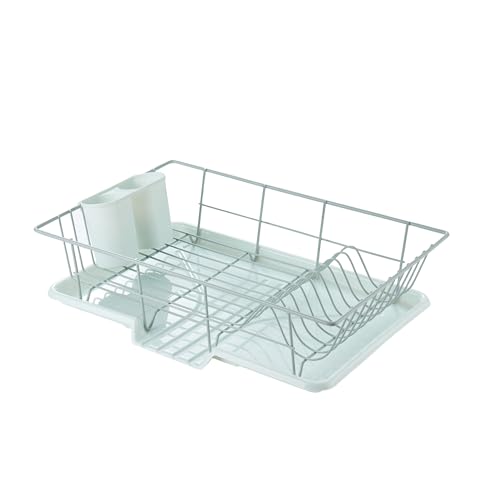 Sweet Home Collection Space-Saving 3-Piece Dish Drainer Rack Set: Efficient Kitchen Organizer for Quick Drying and Storage - Includes Cutlery Holder and Drainboard - Maximize Countertop Space, Mint - color: Mint