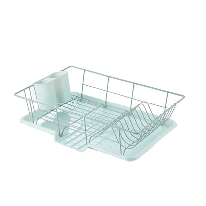 Sweet Home Collection Space-Saving 3-Piece Dish Drainer Rack Set: Efficient Kitchen Organizer for Quick Drying and Storage - Includes Cutlery Holder and Drainboard - Maximize Countertop Space, Mint - color: Mint