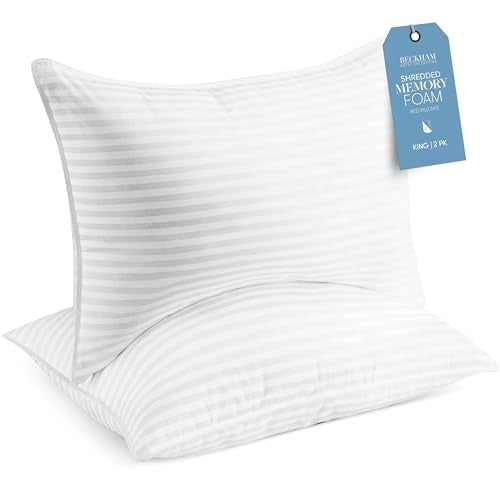 Beckham Hotel Collection King Size Memory Foam (Adjustable Fill) Bed Pillows Set of 2 - Cooling Shredded Foam Pillow for Back, Stomach or Side Sleepers - size: King (Adjustable Foam)