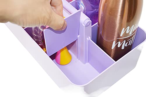 Plastic Portable Makeup Caddy Tote Divided Basket Bin with Handle, for Bathroom Storage - Holds Blush Makeup Brushes, Eyeshadow Palette, Lipstick - Extra Large Made In USA - color: Lavender