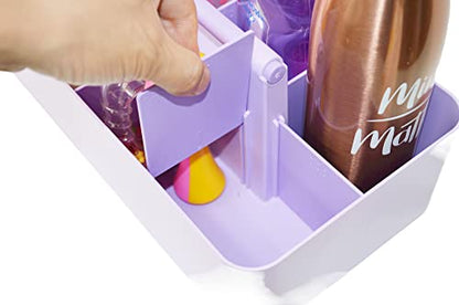 Plastic Portable Makeup Caddy Tote Divided Basket Bin with Handle, for Bathroom Storage - Holds Blush Makeup Brushes, Eyeshadow Palette, Lipstick - Extra Large Made In USA - color: Lavender