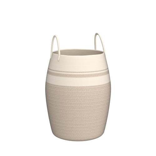OIAHOMY Laundry Hamper Woven Cotton Rope Large Clothes Hamper 25.6" Height Tall Laundry Basket with Extended Cotton Handles for Storage Clothes Toys in Bedroom, Bathroom, Foldable (Yellow variegated) - color: Yellow variegated