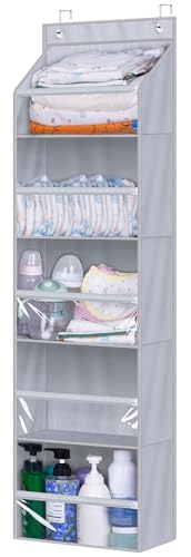 AOODA Over the Door Organizer, Large Capacity Closet Door Hanging Organizer, Clear Deep Pockets Baby Storage for Nursery, Bathroom, Bedroom, Pantry, Diapers (Grey) - color: Grey, size: 1 Pack