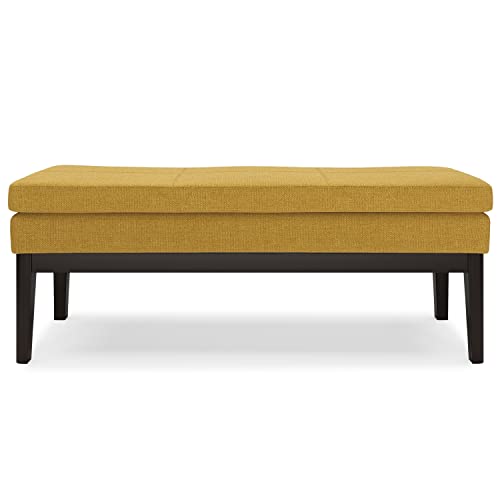 SIMPLIHOME Carlson Ottoman Bench - 45 inch Wide Upholstered Vegan Leather Rectangle Ottoman in Marigold, Mid Century Modern Bench for Bedroom, Entryway or Living Room with Padded Seat - color: Marigold, style: Ottoman Bench