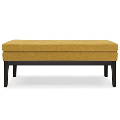 SIMPLIHOME Carlson Ottoman Bench - 45 inch Wide Upholstered Vegan Leather Rectangle Ottoman in Marigold, Mid Century Modern Bench for Bedroom, Entryway or Living Room with Padded Seat - color: Marigold, style: Ottoman Bench