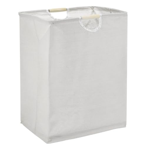 uxcell 15.7 x 10.6 x 22" Large Laundry Basket, Foldable Laundry Hamper with Wooden Handles Freestanding Storage Basket for Comforter Clothing Blanket Pillows, Tall White - color: White, size: 15.7 x 10.6 x 22"