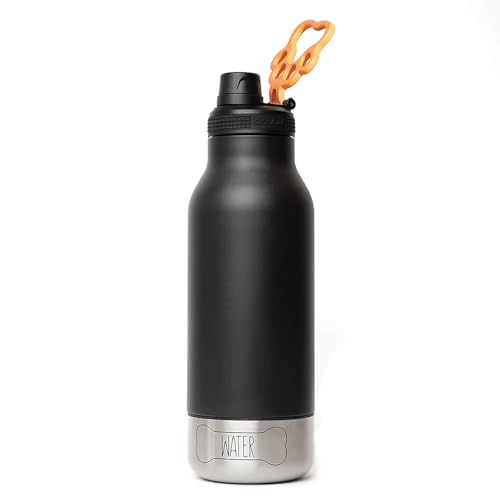 asobu Dog Barky Bottle – Insulated Stainless Steel Water Bottle with 2 Removable Dog Bowls for Food, Treats & Water – Pet-Friendly Travel Bottle for Hiking, Road Trips & Outdoor Adventures - color: Black