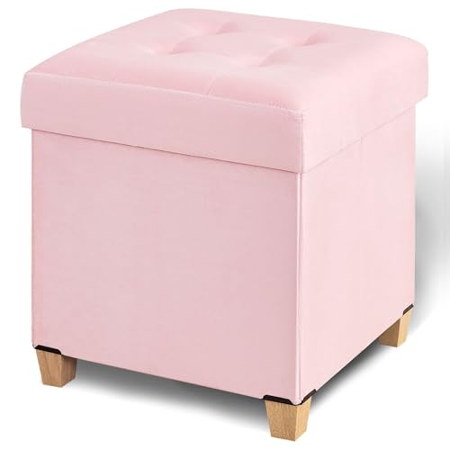 17.7" Ottoman with Storage, Square Storage Ottoman for Dorm, Velvet Ottomans with Legs for Living Room, Bedroom, Pink - color: Pink, Velvet, size: 17.7" x 17.7" x 19.9"