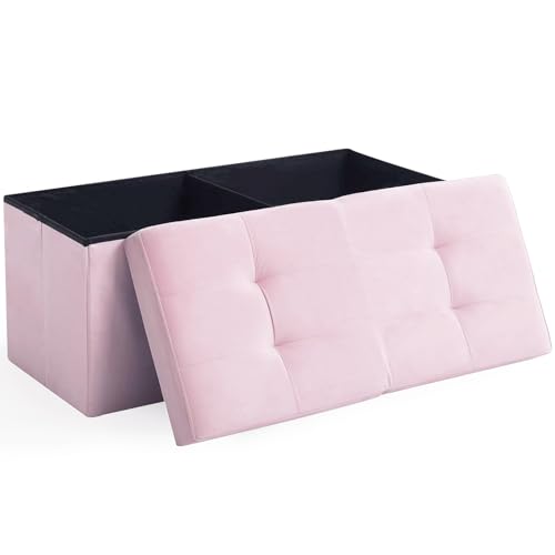 Storage Ottoman Bench Foldable Seat Footrest Shoe Bench End of Bed Storage with Flipping Lid, 75L Storage Space, 30 inches Velvet Pink - color: Velvet Pink, size: 30" Flip