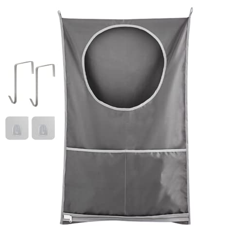 Hanging Laundry Hamper, Over The Door Laundry Hamper, Hanging Laundry Bag with Pockets Zipper Foldable Lightweight, for Rv Camper Apartment College Dorm Room Storage Small Space Organizer - color: Grey