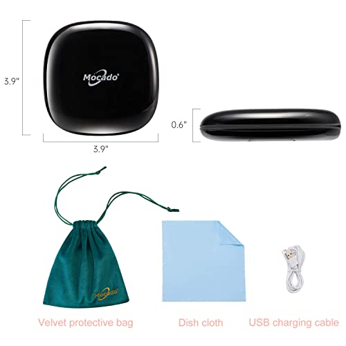 Mocado Compact LED Magnifying Travel Makeup-Mirror - 4 inches 1X/10X Magnification Small Hand Pocket Dimmable Double Sided USB Rechargeable Touch Screen, Portable Tabletop Cosmetic (Black) - color: Black