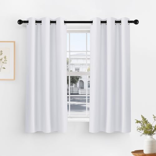 PONY DANCE Pure White Short Blackout Curtains for Kitchen 45 Inch Length, Thermal Insulated Grommet Curtains for Bedroom, Black Out Drapes for Bathroom Small Window (2 Panels Set, 34 inches Wide) - color: Pure White, size: 34"W x 45"L (Pack of 2)