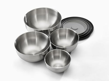 Joseph Joseph Prep&Store- Stainless Steel Mixing Nest Bowls with Lids, 8 piece Metal Bowl food Storage Set, Stainless Steel