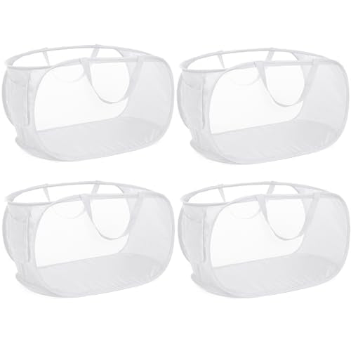4 Pack Collapsible Laundry Baskets, Foldable Laundry Basket with Pocket, Durable Pop Up Hampers, Reinforced Handles Dirty Clothes Hamper for Laundry, Bedroom, Bathroom, Dorm, Travel or Camping White - color: 4 x White
