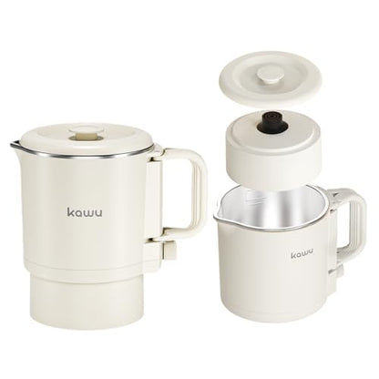 Kawu Collapsible Electric Kettle, 0.9 Qt Portable Hot Water Kettle, 600W | Travel Water Boiler with Stainless Steel Inner, 2 Heating Modes, Small Electric Tea Kettle for Camping Home Office