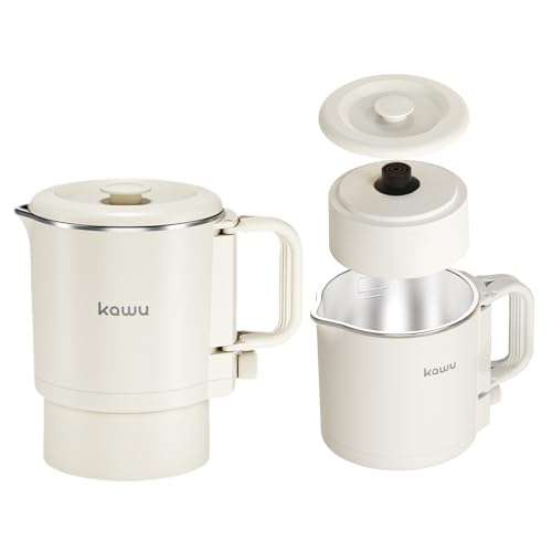 Kawu Collapsible Electric Kettle, 0.9 Qt Portable Hot Water Kettle, 600W | Travel Water Boiler with Stainless Steel Inner, 2 Heating Modes, Small Electric Tea Kettle for Camping Home Office