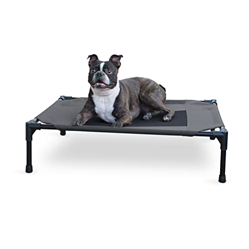 K&H Outdoor Elevated Dog Bed - Cooling Raised Dog Bed for Small & Medium Pets, Breathable Mesh Center Hammock Design, Indoor/Outdoor Washable Cover, Portable Metal Frame, Charcoal, Medium 32x25in - color: Charcoal/Black Mesh, size: Medium 32"L x 25"W