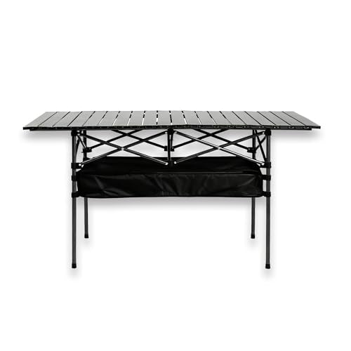 Outdoor Folding Table, Built-in Storage & Carry Bag | Ultralight 7.93LBS, 225LBS Heavy Duty, Aluminum Top, Carbon Steel Frame, for Camping, Picnic, Beach, BBQ - color: Black