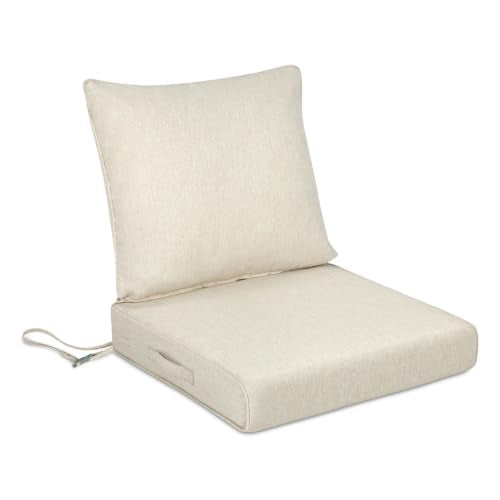 BPS 24 x 24 Inch Outdoor Chair Cushion Set, Fade-Resistant and Water-Resistant Solution-Dyed Polyester Fabric Patio Deep Seat Cushion with Removable Cover and Straps for Outdoor/Indoor Use - color: Light Taupe, size: 24''W x 24''D