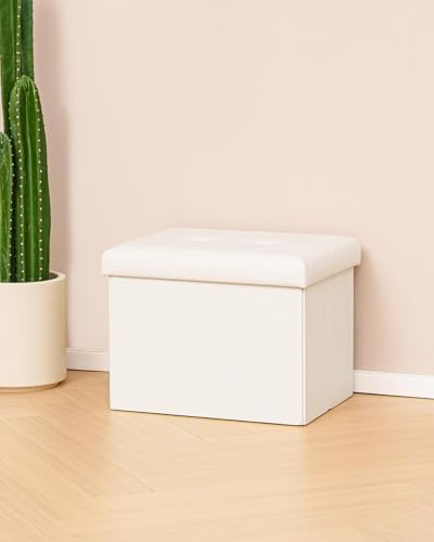 B FSOBEIIALEO Folding Storage Ottoman, Faux Leather Footrest Seat Coffee Table Toy Chest Kids, White 16.5"x12.6"x12.6" - color: White 16.5"x12.6"x12.6"